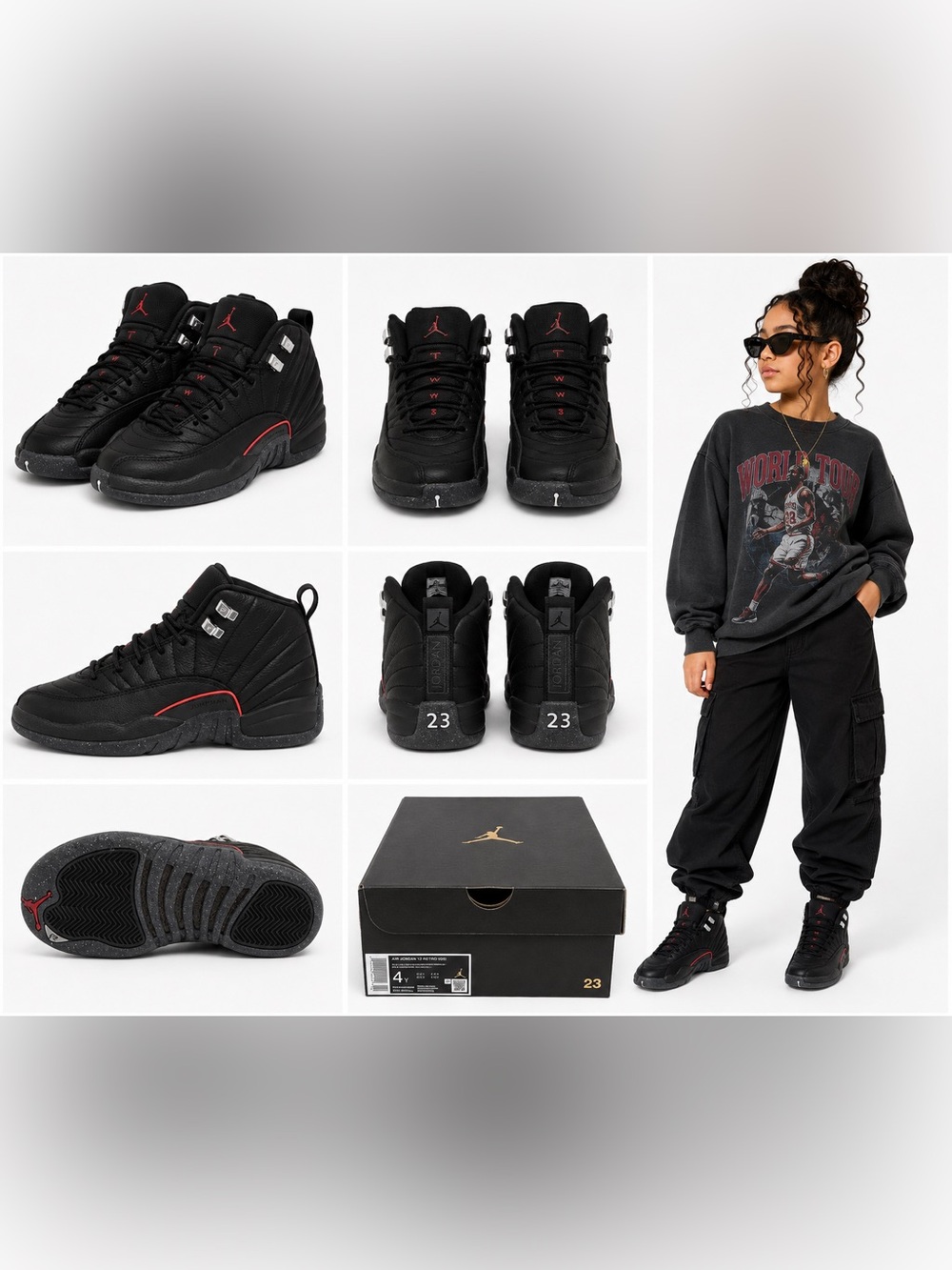 Kids Air Jordan 12 Retro Utility Grind Black Size 4Y w/ Box